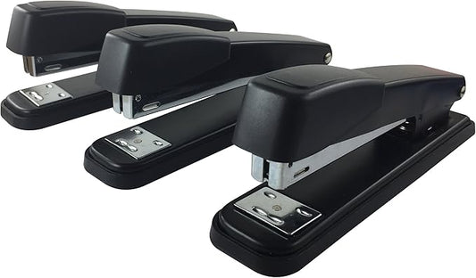 Clipco Stapler with 2000 Staples Each Metal Full Desk Size Black (3-Pack)