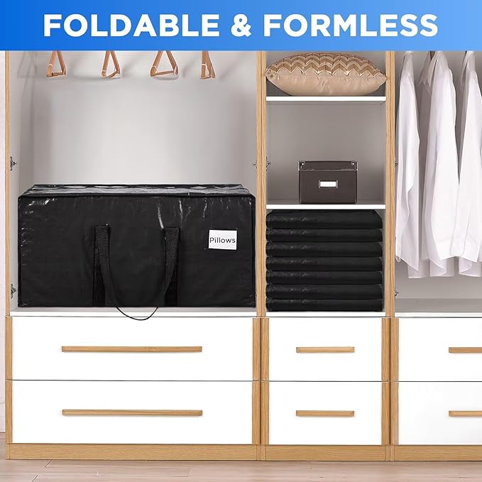 BETU Extra Large Moving Bags Heavy Duty Storage Bags with Zipper Handles, 2 Pack Clothes Storage Totes Bins Packing Moving Boxes, Moving Supplies for College Dorm Essentials, Space Saving, Black