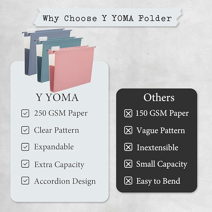 Y YOMA Letter Size - 6 Pack Extra Capacity Hanging File Folders Accordion Decorative Reinforced File Folder Cute Colored Expandable Folder for Office Home with 1/5-Cut Adjustable Tabs, Warm Color