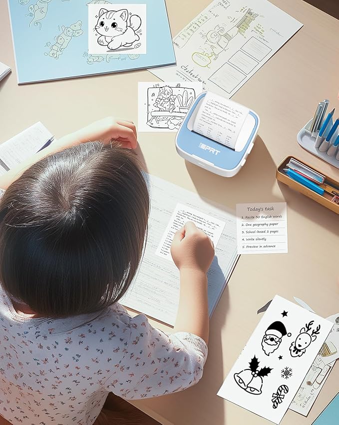 iDPRT Sticker Maker, Portable Thermal Printer with 1 Roll Sticker Paper, Bluetooth Inkless Printer Mini Label Maker for Study, DIY, Notes, Mini Label Maker with Multiple Template in Free App (Blue)