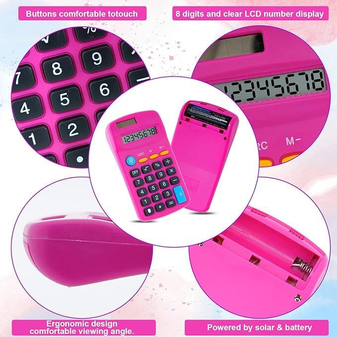 12 Pieces Pocket Calculator,Pocket Size Mini Calculators,8 Digit Display Basic Calculator,Solar Battery Dual Power Desktop Calculators for Students Kids Home Office (Multicolor, 12 Pieces)