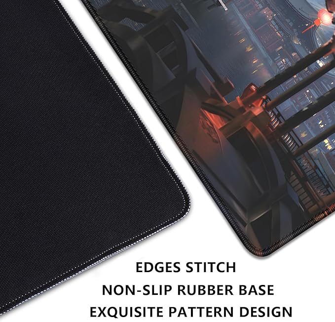 Japanese Style Ancient Pavilion Sky Mountains Extended Desk Pad Mouse Pad,Stitched Edges Non-Slip Rubber Base XL Mouse Mat Desk Mat for Office Home Work Mousepad(27.5X11.8 Inch)