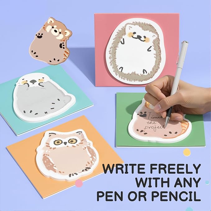 M&G Puffy Animal Sticky Notes, 4 Pads 120 Sheets, 3 x 2 Inch Cute Cartoon Memo Pads, Foldable Stand Self-Stick Notes for School Office Home