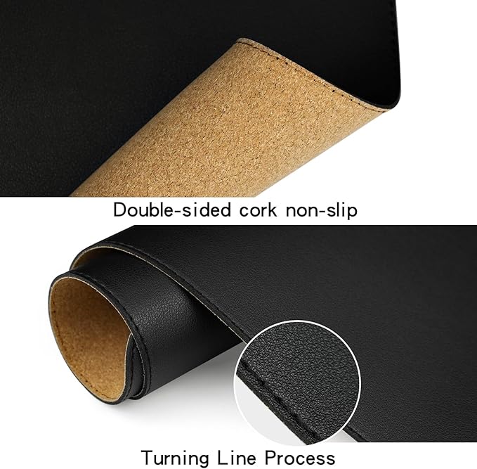 Black Desk Mat for Desktop Large Mouse Pad 35.4"x17" Non-Slip PU Leather Laptop Cover Mats for Keyboard and Mouse Computer Desk Pads on Top of Desks Cute Office Desk Accessories Supplies
