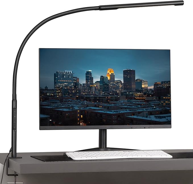 Swing Arm Lamp, 12W Eye-Care Flexible Gooseneck Desk Lamp, Stepless Dimming and Adjustable Color Temperature Modern LED Clamp Light with Memory Function