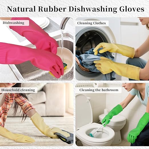 Rubber Gloves for Cleaning – 3 Pairs Reusable Gloves for Dishwashing, Kitchen and Household Tasks, 15-Inch Long, Non-Slip and Waterproof (Medium)