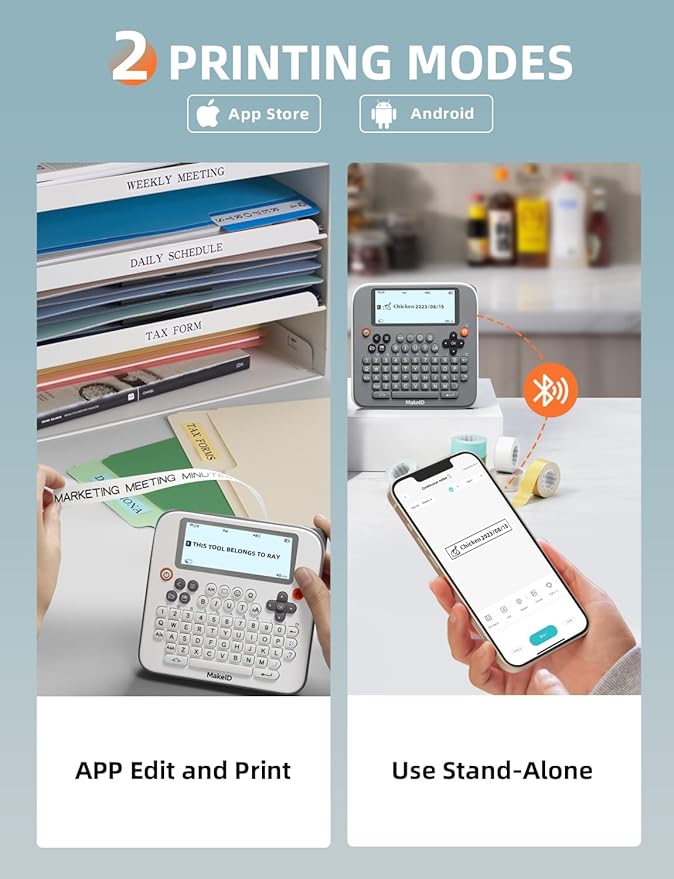 Makeid E1 Label Maker - Bluetooth Rechargeable Label Maker Machine - QWERTY Keyboard Labeler, 3.4" Backlighting LCD Screen - Prints 9~16mm Label - Home and Office Organization