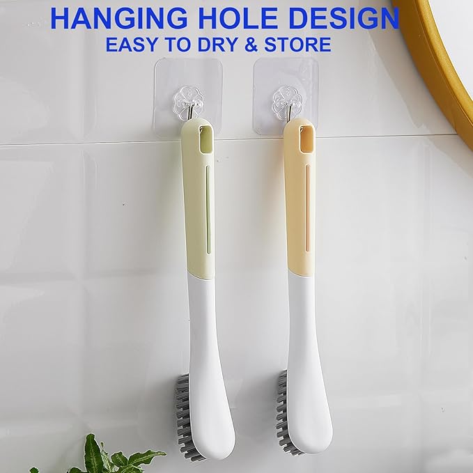 2PCS Laundry Stain Brush with Long Handle Laundry Brush for Stains on Clothes Soft Bristle Brush for Cleaning Clothes Shoes Sneakers Laundry Scrub Brush for Stain Removal, Green White