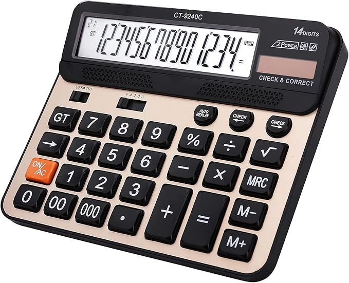 Large Button Calculator,Philley Large LCD Display 14 Digits Desktop Check&Correct Electronic Calculator(CT-9240C)