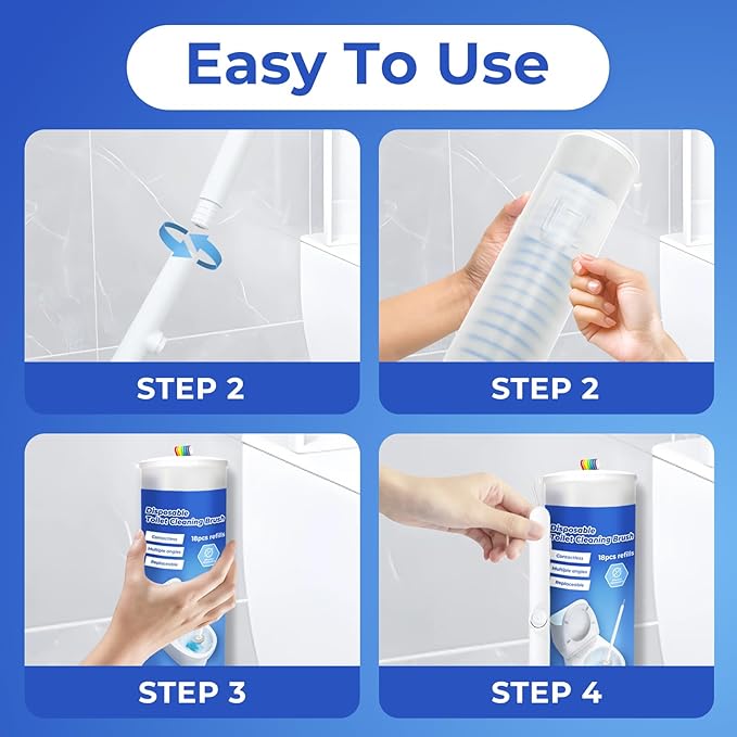 Disposable Toilet Brush&Holder with 48pcs Refills Pads, Toilet Cleaning Kit System,Toilet Bowl Cleaner Wand Holder and Set (1 Wand+1 Caddy+48 Refills)
