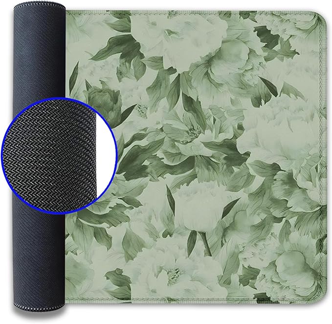 Sage Green Floral Desk Pad Extended Mouse Pad,Large Gaming Floral Mouse Mat with Stitched Edges,Non-Slip Rubber Base Mousepad for Office Computer Keyboard Laptop Home(27.5X11.8 in)