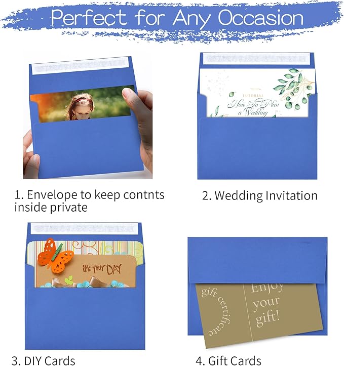 50 Pack 5x7 Envelopes for Invitations,5.25x7.25 inches,A7 Envelope Blue Self Seal,Printable Envelopes for Wedding,Invitation,Baby Shower,5x7 Cards