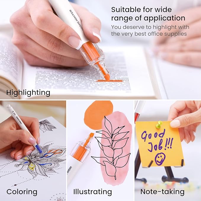 ARTEZA Highlighters – 18-Piece Set of Neon and Pastel Colors with Fineliner Pens for Journaling, Study, Planning & Note Taking, No-Bleed Ink