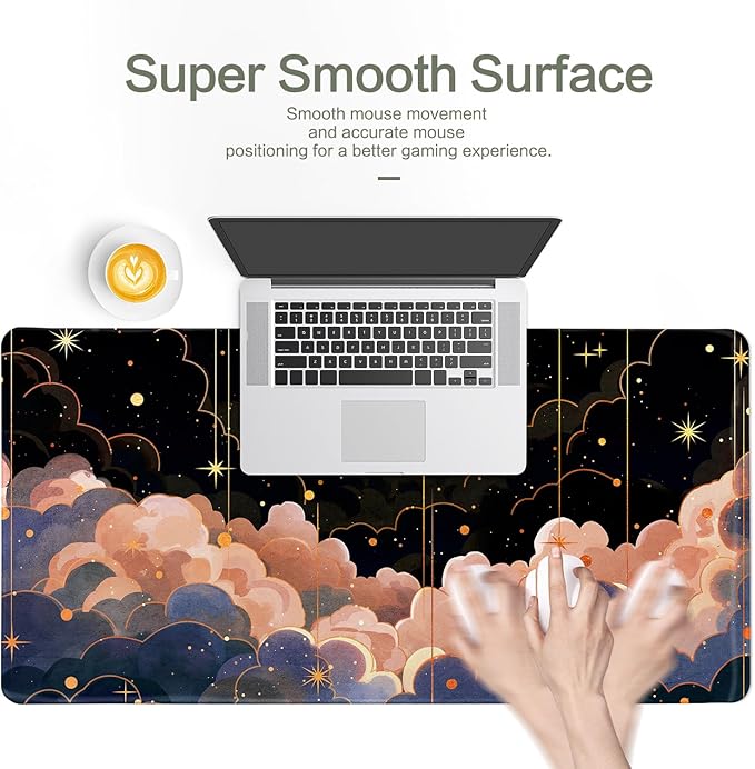 Vimorco Gaming Mouse Pad 31.5x15.7 Inch Large Desk Mat, Non-Slip Rubber Base & Smooth Precision Surface, Waterproof Extended Mouse Pad for PC, Laptop, Office and Table, Cloudy Moon