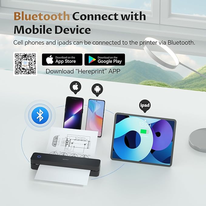 iDPRT Portable-Printer Wireless for Travel, 300DPI Inkless Thermal Small Printers for Home Use, Office, Vehicles, Mobile Bluetooth Printer Supports 8.5" x 11" US Letter, for Smartphone & PC,Dark Black