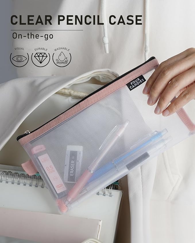 Four Candies Mechanical Pencil Set with Case, 6PCS Aesthetic Mechanical Pencils 0.5 & 0.7mm with 360PCS HB Lead Refills, 12PCS Erasers, Cute Mechanical Pencils for Writing, Drawing and Sketching