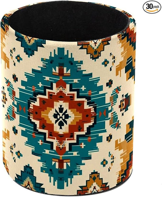 Western Vintage Print Circular Pen Holder, Pen Cup Makeup Brush Holder, Design for School, Home and Stationary Supplies (3.9 x 3.1 Inches)