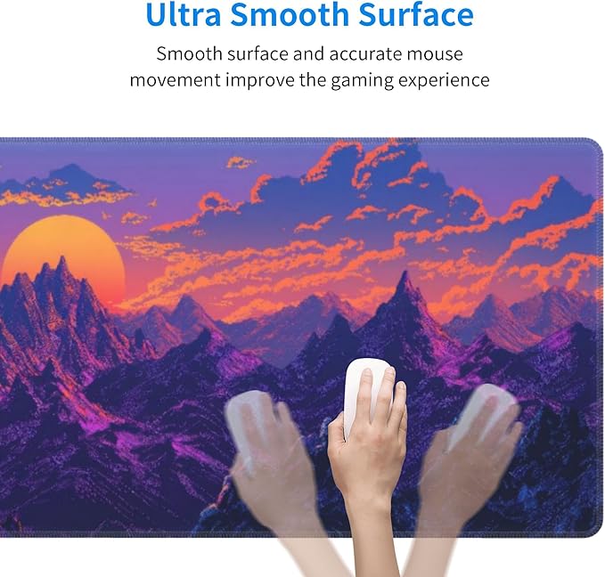 Purple Mountains Sunset Large Mouse Pad, Gaming Desk Mat, XL Keyboard Desk Pad Mat for Desktop, 31.5"x11.8" Non-Slip Base Big Mousepad with Stitched Edges