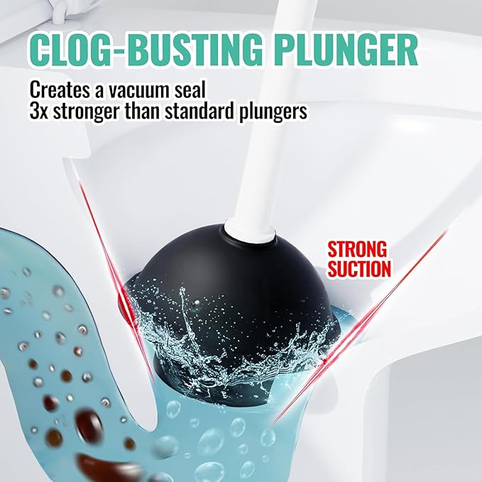 3PACK 4 in 1 Toilet Brush and Plunger Set with Crevice Cleaning Brush, Toilet Plunger and Brush Set with Extra Long Handle, Plungers for Bathroom Accessories, Toilet Plunger with Holder, White