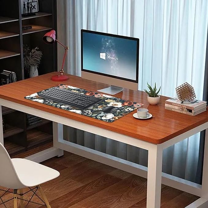 Colorful Flowers Desk Pad Mouse Pad,Daisy Floral Mouse Mat with Stitched Edges,Non-Slip Rubber Base Mousepad for Office PC Keyboard Laptop and Home Work Desk Mat(27.5X11.8 in)