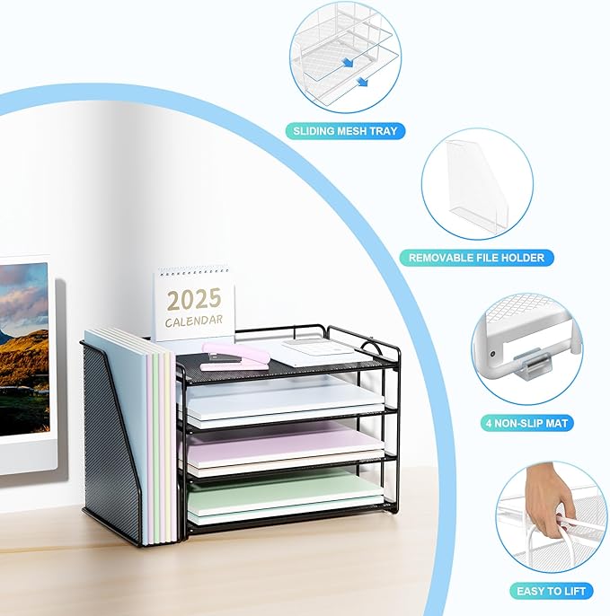 Spacrea Desk Organizers and Accessories, Paper Organizer for Desk with File organizer, Desk Accessories & Workspace Organizers for Catalog & Reference Racks (Black)