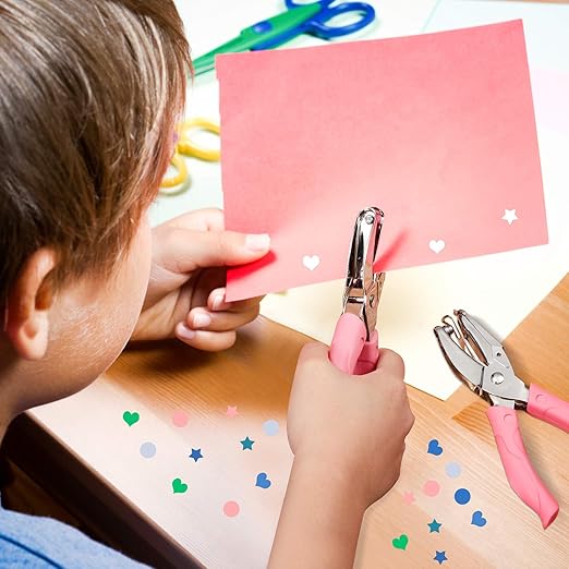 Zonon 3 Pcs Hole Punch Shapes Single Hole Paper Punchers for Crafts Handheld Metal Punch with Soft Grip 1/4" 3/16" Round Heart Star Holes for DIY Tags Ticket Scrapbook