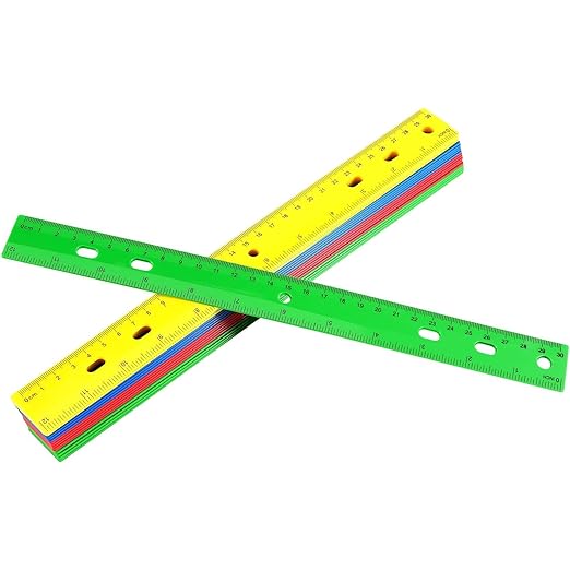 PINGEUI 96 Pack 12 Inch Colorful Plastic Ruler, Plastic Straight Rulers with Hole, Inches and Metric Ruler Measuring Tool for Teaching School Office Supplies