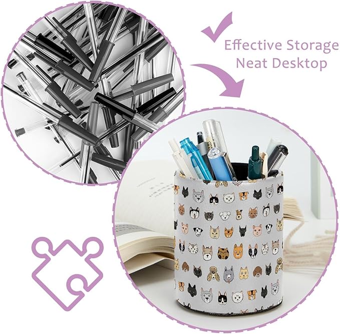 Cats and Dogs Animal Pencil Holder, Pencil Cup for Desk, Makeup Brush Holder Cup for Kids Desk Organizer for Office, Classroom, Home