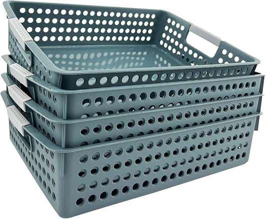 DLUCKY 4Pcs Classroom Organization and Storage Paper Tray Holds 4A Paper, Trays for Classroom Toy, Crayons, Handicrafts Storage, Also for Library, Drawers, Office, Kitchen, Bathroom(Dark Blue)