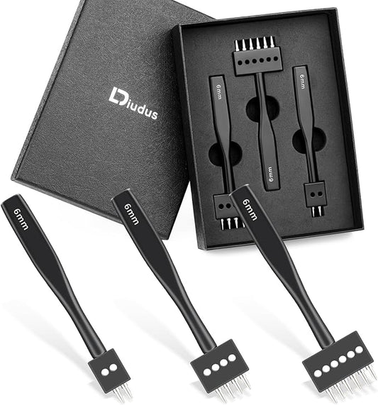 Leather Hole Punch, Prong Punch Tool 6mm 2/4/6 Lacing Stitching Punch, Round Hole Prong Stitching Chisel Set Leatherworking Tools for Leathercraft