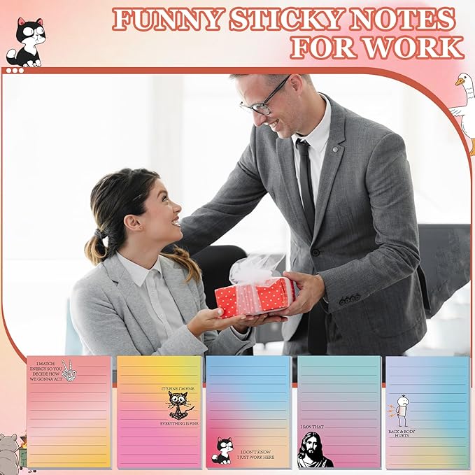 12 Pcs Funny Sticky Notes for Work 4x3 Inches Sarcastic Self Adhesive Notepads Novelty Memo Note Pads for Office Coworker Gifts Employee Appreciation Supplies(Funny,Multi Color)