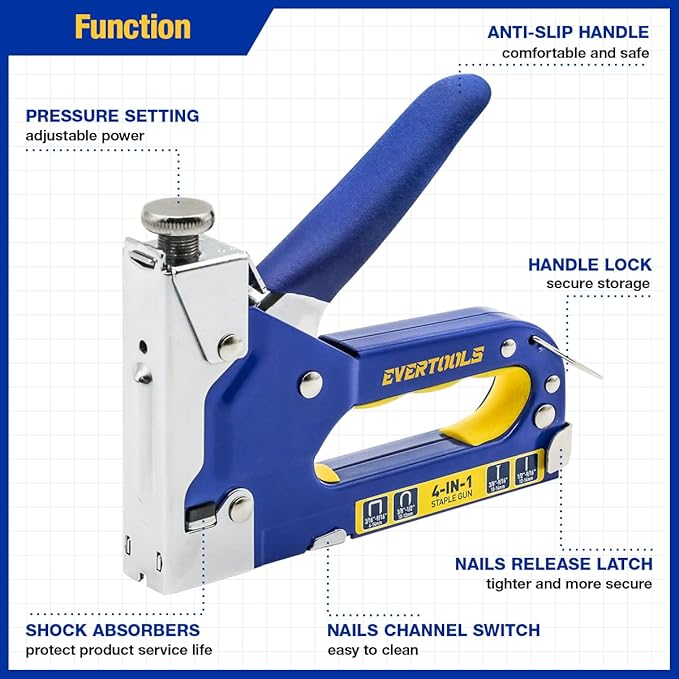 4-in-1 Heavy Duty Staple Gun Kit with 6,000 Staples, Adjustable Power and Jam-Free Design, Includes Staple Remover and Gloves for Upholstery, Furniture, Carpentry, Decoration and DIY