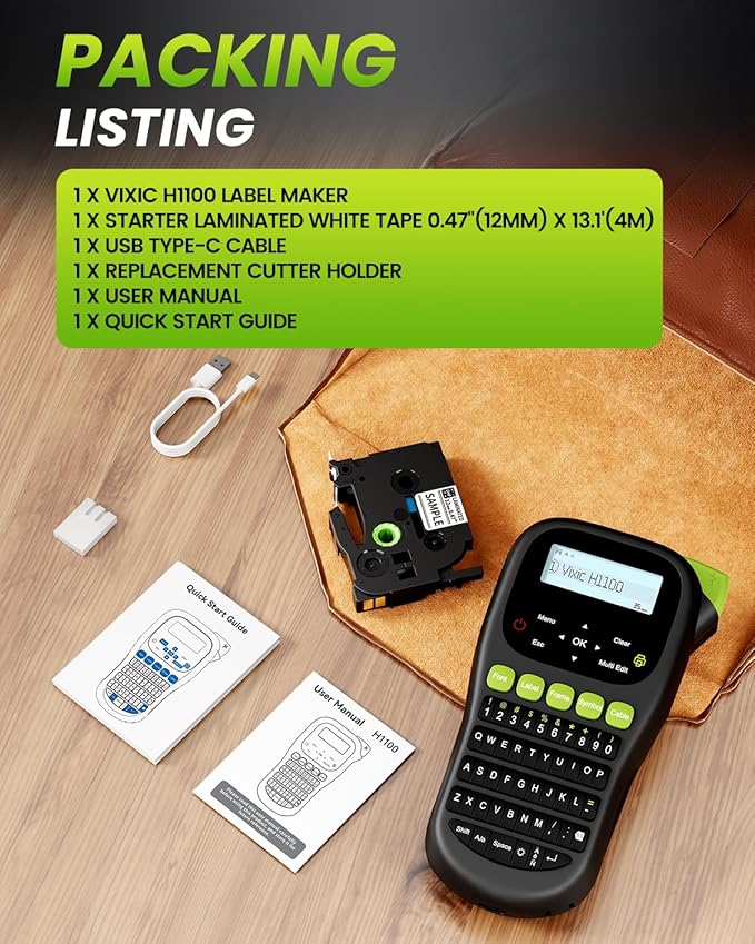 Vixic Label Maker Machine, H1100 Label Makers with Backlit Screen, Portable Label Maker Waterproof-Labels Handheld Labeler with Keyboard, Industrial Labeling Machine for Cable Wire Network