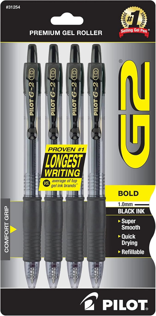 Pilot G2 Premium Gel Pens, Black Pens, Bold Point 1 mm, 4 Black