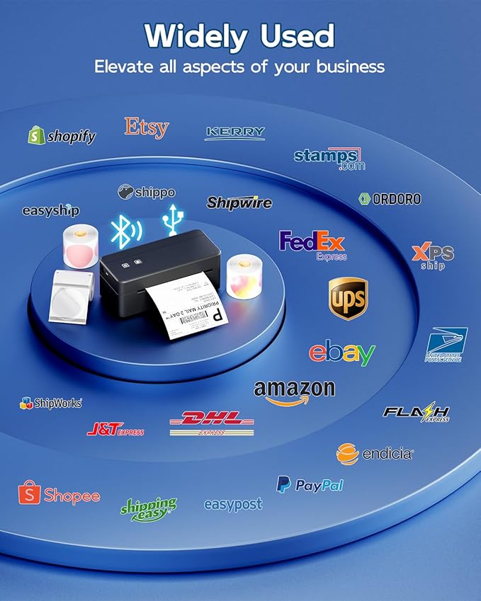 Bluetooth Thermal Shipping Label Printer, 4x6 Thermal Label Printer for Small Business, 2410BT Wireless Label Printers Compatible with iOS Android & PC, Widely Used for Ebay, USPS, Tiktok