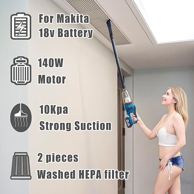 RichFire Cordless Vacuum Cleaner Compatible with Makita Battery,Wireless Handheld Vacuum Cleaner for Home, Boat, Workshop, Pet Hair, Furniture Cleaning(Tool Only No Battery)
