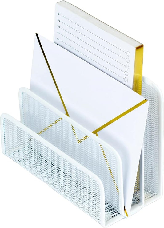 Blu Monaco White Metal Mesh Letter Sorter – 3-Slot Mail Organizer for Desk, Office & Home – Space-Saving Vertical Mail Holder for Envelopes, Documents & Files – Modern Desk Organizer