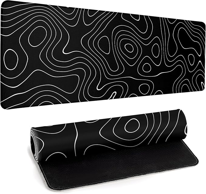 Large Topographic Map Gaming Mouse Pad for Desk Black Desk Pad with Non-Slip Rubber Base Stitched Edge Desk Organizers and Accessories Desk Decor