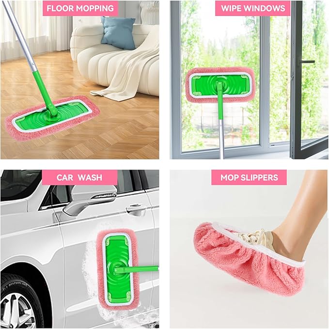 8Pcs Reusable Microfiber Mop Pads Compatible with Swiffer Sweeper，Dry Sweeping Cloths & Wet Mopping Cloths Washable Wet Pads for Hardwood Surface Floor Cleaning