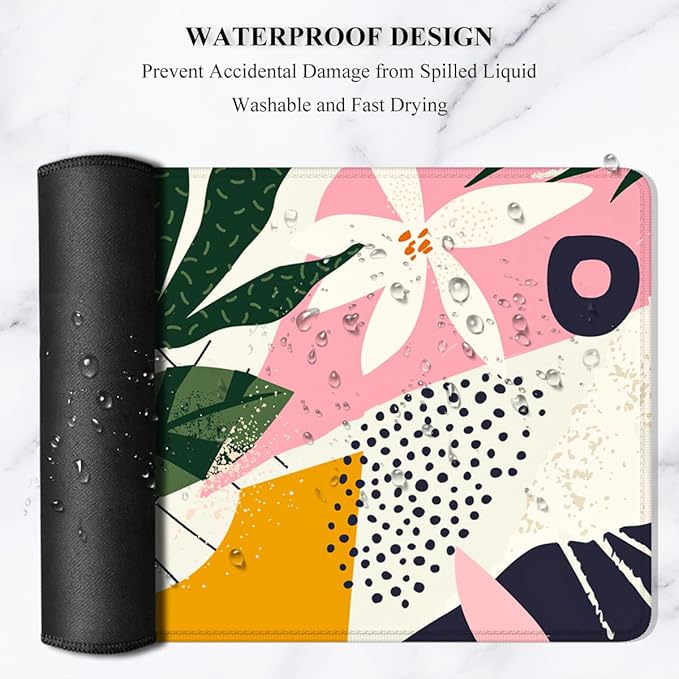 Auhoahsil Desk Mouse Pad, Large Gaming Mousepad, XXL Desk Pad, Extended Long Superior Micro-Weave Cloth Non-slip Rubber Big Computer Mouse Mat for Gamer, Office & Home, 35" x 15", Pink Tropical Flower