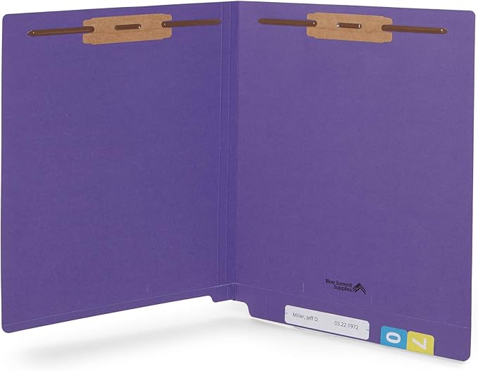 Blue Summit Supplies 50 Full End Tab Purple File Folders With Fasteners, Letter Size, Two Prongs, 50 Pack