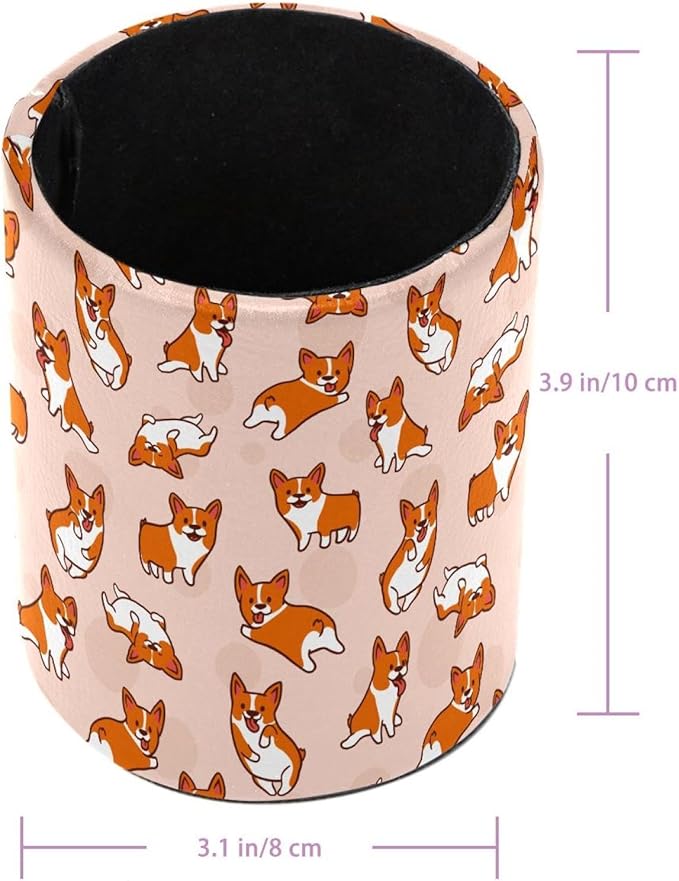 Funny Corgi Dog Pattern Pencil/Pen Holder for desk, Round Desktop Organizer for Desk Multi Purpose Use for Home School Office Supplies