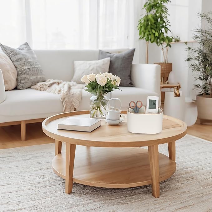 PU Leather Pen Holder, 2-Compartment Pencil Cups, Multifunctional Desk Organizer Desktop Office School Supplies Caddy for Home and Workplace Accessories, Beige