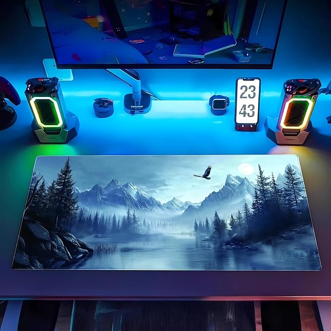 Eagle Mouse Pad Forest Desk Mat XXL Large Gaming Mousepad Winter Snow Mountain Scenery Aesthetics Computer Mat Keyboard and Mouse Pad Office Desk Decor 31.5 x 15.7 in