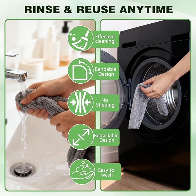 Retractable Gap Dust Cleaning Artifact, Extendable Duster Cleaning Tool with Bendable & Removable Head, Reusable Washable Dusting Wand for Home, Ceiling, Blinds & Under Furniture