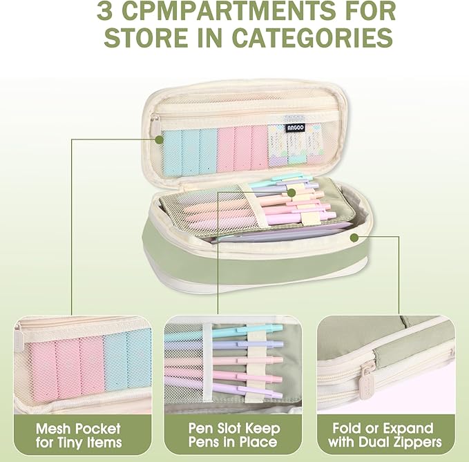 Mechanical Pencil Set with Cute Pencil Case, 12x Pastel Mechanical Pencils 0.5 & 0.7mm with 720x HB Leads, 4x Erasers and 1x Sticky Note, Suitable for Writing, Drafting Drawing Sketching(green)