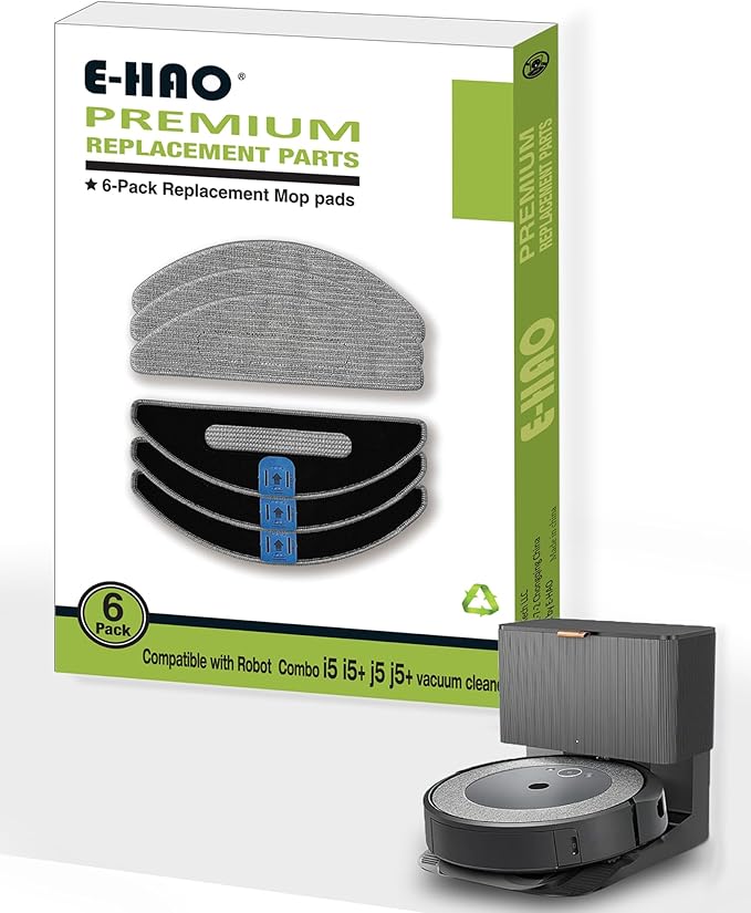 E-HAO 6 Pack Vacuum Replacement Part Mopping Pads Compatible for iRobot Roomba Combo j5, j5+, i3, i3+, i5, i5+, i8, i8+ Model. Washable and Reusable Microfiber Cleaning Refill Mopping Pad Accessories