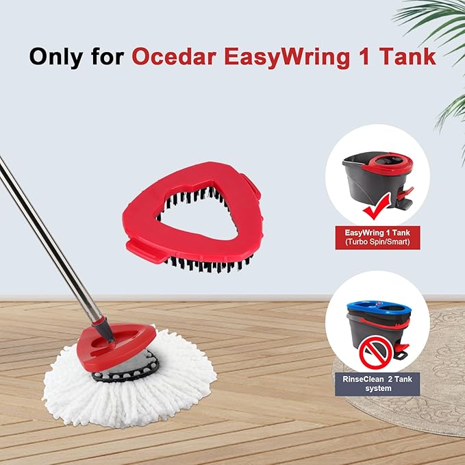 Spin Mop Head Refill for Vileda/Ocedar EasyWring Spin Mop - Rotating Microfiber Triangle Replacement Pads Washable & Reusable fit All Floor - 4 Cloth 1 Mop Base 1 Handle and 1 Brush
