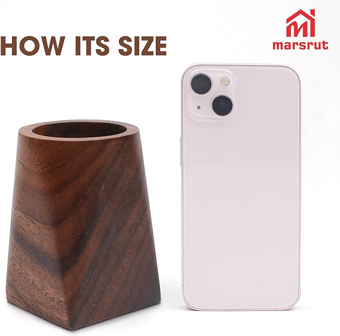 Wooden Pencil Holder, Walnut Wood Pen Cup, Desk Accessories, 4 Inch Organizer Caddy Stand, Vintage Rustic Box for Desktop, Men Supplies, Makeup Brushes, Stationery, Offices Decoration