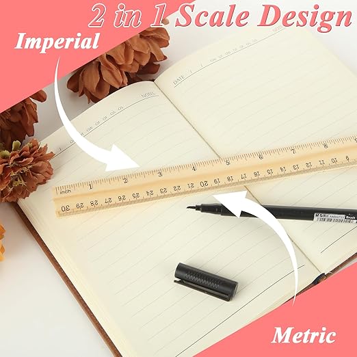 QTLCOHD 144 Pack 12 Inch Wooden Ruler, Pine Wood Measuring Rulers Bulk for Students Classroom, Home, Office, 2 Scale, 30 cm